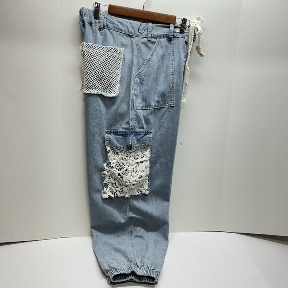 #593❤️POL CARGO JOGGERS 100% COTTON WITH CROCHETED OVERLAY POCKETS - Picture 7 of 13